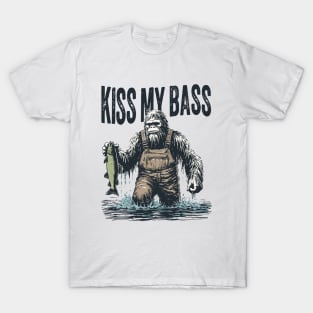 Kiss My Bass Funny Bigfoot Fishing T-Shirt